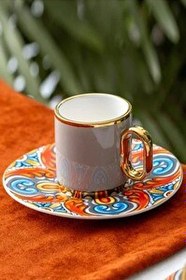 Resim Acar Porselen Las Heras 6 Kişilik Kahve Fincan Takımı Gold Yaldızlı Gri - KAI-06336 