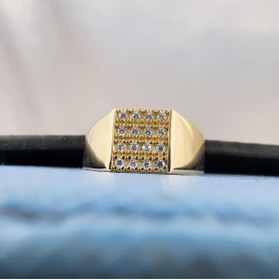 Resim FasekGold 14 Ayar Altın Yüzük-kare Şövalye Modern Tasarım Altın -mikro Mıhlama Tasarım Şövalye Yüzük 