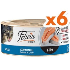 Resim Felicia Insight Somon Balıklı Fileto Tahılsız Kedi Konservesi 85 Gr x 6 Adet 