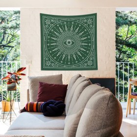 Resim Enerji Yeşil Mandala Duvar Örtüsü - 160 cm x 160 cm 