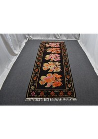 Resim El Dokuma Gösterişli Güllü Çiçekli Kirmen Karabağ Yolluk Yün Kilim 6378 