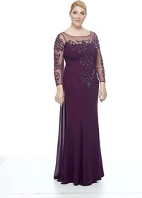 Resim Moda Berray Kadın Uzun Kollu Arkası Şifon Kuyruklu Abiye Elbise Mürdüm 8028 