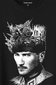 Resim Atatürk Çanakkale Silüet Tipografi Mustafa Kemal Cumhuriyet Baskılı Tişört Unisex T-Shirt 