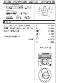 Resim GOETZE 87-72180-STD Piston Segman Std Transporter T5 2.5 TDI Axd Axe 3. 4. 5. Silindir 81.00Mm 