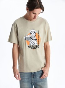 Resim LC Waikiki XSIDE Bej Bisiklet Yaka Kısa Kollu Naruto Baskılı Penye Erkek Tişört 