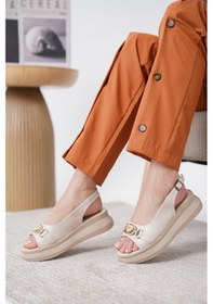 Resim D744 Günlük Ortopedik Kadın Sandalet Bej 