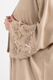 Resim Boncuk ve Kurdele Detaylı Uzun Kimono Pantolonlu Takım 5149 - Bej - Bej / S-M 