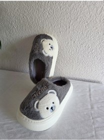 Resim Kadın Ayıcık Desenli Rahat Peluş Ev Terliği 25bnt132 Gri 