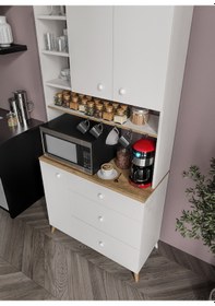 Resim Stella Kahve Köşesi Dolabı Beyaz-meşe 90cm, Erzak Dolabı, Kiler Dolabı 