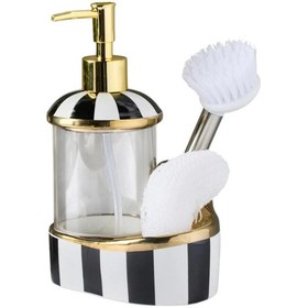 Resim Büyük Boy Cam Hazneli Porselen Mutfak Set Sıvı Sabunluk Çizgili 900ml 40082 Diğer 