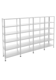 Resim 5 Katlı 4'lü Galvaniz Çelik Raf - Depo, Arşiv, Kiler, Dosya, Market Rafı 31x93 Cm-200 Cm-0.70 Mm Gri 