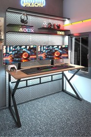 Resim TEKATEL Oyuncu Masası Ofis masası Bilgisayar Masası Metal ayaklı Çalışma Masası Çam - Siyah 140X60 
