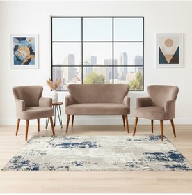 Resim Azra Mobilya Roma Çay Seti Koltuk Takımı Babyface Kumaş 2 Berjer + 1 İkili Koltuk Ahşap Ayaklı Cappucino Cappucino 