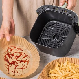 Resim Sinerjim 50 Adet 20 cm Air Fryer Pişirme Kağıdı Tek Kullanımlık Yağ Geçirmez Yuvarlak Tabak Model PVC 