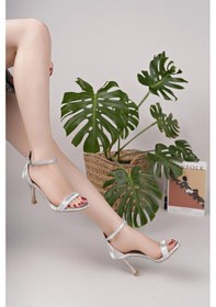 Resim Nesilshoes Nesil Shoes Özma 662 Gümüş Simli Topuklu Kadın Sandalet 