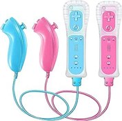 Resim NC 2 Pack Remote Controller and Nunchaku Controller Replacement for Wii Remote Controller,Built in 3-axis Motion Sensor,Compatible with Nintendo Wii/Wii U,with Silicone Case and Wrist Strap(Pink+Blue) 