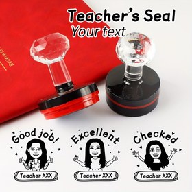 Resim Kişiselleştirilmiş Öğretmen İmza Mühürü - Teşvik Edici Cümlelerle, 3.99 cm Çap, Notlandırma, DIY Albümler ve Ödüller İçin Uygun, Siyah ABS Reçine, Kişiselleştirilmiş Okul Malzemeleri, Sınıf Ödülleri | Modern Tasarım | ABS Reçine Mühür 