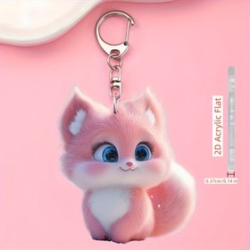 Resim Sevimli Pembe Akrilik Tilki Anahtarlık - Sevimli 2D Karikatür Hayvan Kolye, Çantalar, Sırt Çantaları ve Araba Anahtarları için Uygun, Onun için Mükemmel Sevgililer Günü Hediyesi 