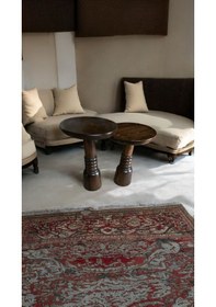 Resim Wood Ahşap 2'li Set Boğumlu Mantar Yan Sehpa Modern Fiskos / Cevi 