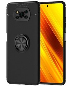Resim Microcase Xioami Poco X3 Nfc Focus Serisi Yüzük Standlı Silikon Kılıf - Siyah 