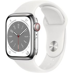Resim Apple Watch Series 8 GPS + Cellular 45mm Gümüş Paslanmaz Çelik Kasa ve Spor Kordon Akıllı Saat - Teşhir 