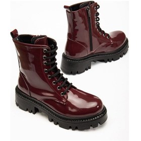 Resim 868-356 Bordo Rugan Bağcıklı Fermuarlı Günlük Kadın Bot Beyaz 