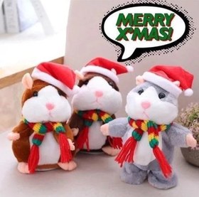 Resim 16cm Christmas Talking Hamster Plush Toy Interactive Sound Record Plush Hamster Stuffed Toys for Children Kids Christmas Gift - With hat / 16cm / 3colors 