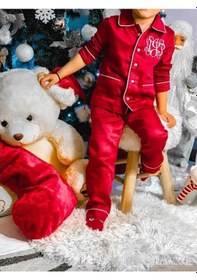 Resim Erkek Çocuk Pamuk Satenli Kırmızı Pijama Takımı 
