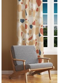 Resim West Stone Desenli Süet Oturma Odası Salon Fon Perde Baskılı Ekstrafor Büzgü Tek Kanat Prd-1082 Çok Renkli 