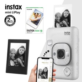 Resim Fujifilm Instax Mini Liplay Hybrid Stone White Fotoğraf Makinesi - 10'lu Mini Film ve Çerçeve Fujifilm