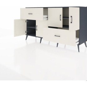 Resim Hyperion Konsol 3 Raflı 2 Çekmeceli 4 Kapaklı 176x44x99 Antrasit-aytaşı Antrasıt/aytası - Antrasıt 