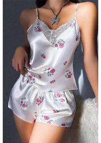 Resim Hotflirt Nl 3660 Kadın Beyaz Desenli Saten Şık Şortlu Takım Beyaz 
