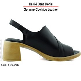 Resim Erkan Saçmacı Saules Plus Siyah Hakiki Dana Derisi Kesik Detaylı Lastik Bantlı Kalın Topuklu Sandalet 
