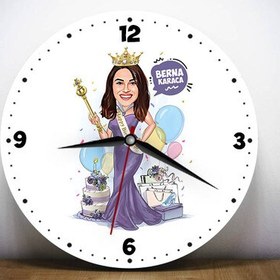 Resim Güzellik Kraliçesi Kız Karikatürlü Duvar Saati 
