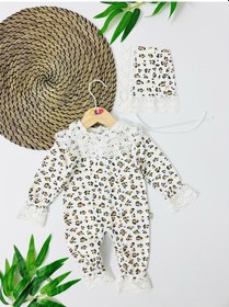 Resim Alpbebe Laos Fisto Detaylı Leopar Desen Arkadan Çıtçıtlı Mevsimlik Tulum Set - Beyaz Beyaz 