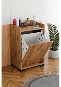 Resim Solena Dekoratif Çamaşır Dolabı Düşer Kapak Çamaşırlık Kahverengi 