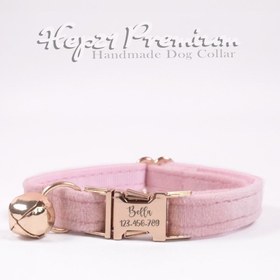 Resim Cat Collar Velvet Named Bell Cat Collar 015263 - Light pink / S/M 