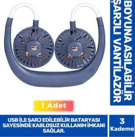 Resim Fantazer 3 Kademeli Ultra Sessiz Sarı Eller Serbest Boyuna Asılabilir Şarjlı Klima Soğutucu Fan Vantilatör 