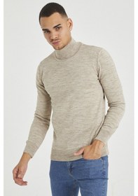 Resim Taş Erkek Slim Fit Yarım Balıkçı Yaka Akrilik-pamuk Karışımlı Basic Triko Kazak Taş 
