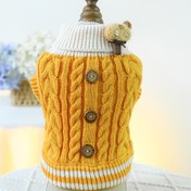 Resim Kablosuz Örgü Köpek Kazak Ayı Düğme & Ponpon Süslemeli - Küçük Irklar için Parlak Sarı Sıcak Kışlık Sweatshirt, Teddy Bichon Pom-Pom Köpekler, Sadece Elde Yıkama 