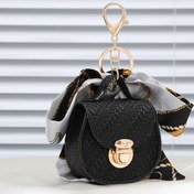 Resim Anahtarlık Kayışlı Mini Crossbody Çanta - Dayanıklı PVC Kompakt Çanta, Altın Tonlu Donanımlar & Zincir Bağlantı Tasarım, Günlük Gereçler için Siyah ve Altın Vurgular 