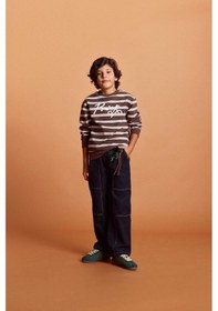 Resim Defacto Erkek Çocuk 2li Takım Çizgili Sweatshirt Jean Pantolon G4682a825wnbn258 Kahve-bn258 