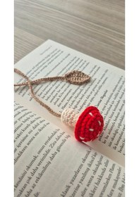 Resim Kırmızı Mantar Amigurumi Kitap Aksesuarı Hediyelik Kitap Ayracı 