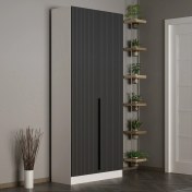 Resim Minar Kale 210 cm 2 Kapaklı 2b Raf Portmanto Beyaz Mebran Çizgili Antrasit 