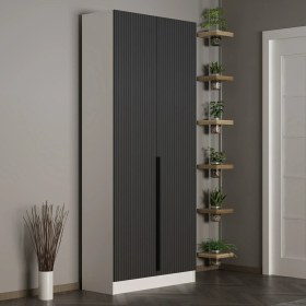 Resim Minar Kale 210 cm 2 Kapaklı 2b Raf Portmanto Beyaz Mebran Çizgili Antrasit 