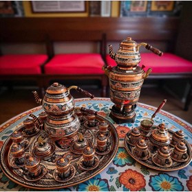 Resim BARITCIOGLU Mega Bakır Set Erzincan el yapımı mine işlemeli çeyizlik 