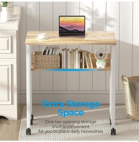 Resim Sidney Kitaplık Raflı Katlanır Masa 70 Cm Tekerli Bilgisayar Masası Laptop Masası Beyaz - Çam Beyaz - Atlantik Çam 