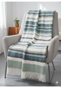 Resim Merinos Cozy Life Pamuklu Skoç Battaniye 130 X170 Cunda Yeşil 