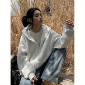 Resim Kadınların Rahat Kahverengi Kapüşonlu Fermuarlı Ceketi - "Ben Bir Güzeli Anne" Grafikli, Uzun Kollu ve Bağcıklı Kapüşonlu, Sonbahar/Kış İçin Mükemmel, Rahat Sokak Giyim|Kapüşonlu Ceket|Fermuarlı Ceket 