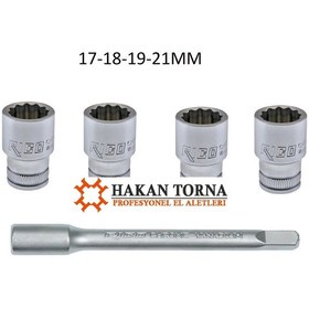 Resim 1/2 Kısa Yıldız Lokma 12 Köşe 17-18-19-21mm 250mm Uzatma Ara Kol 